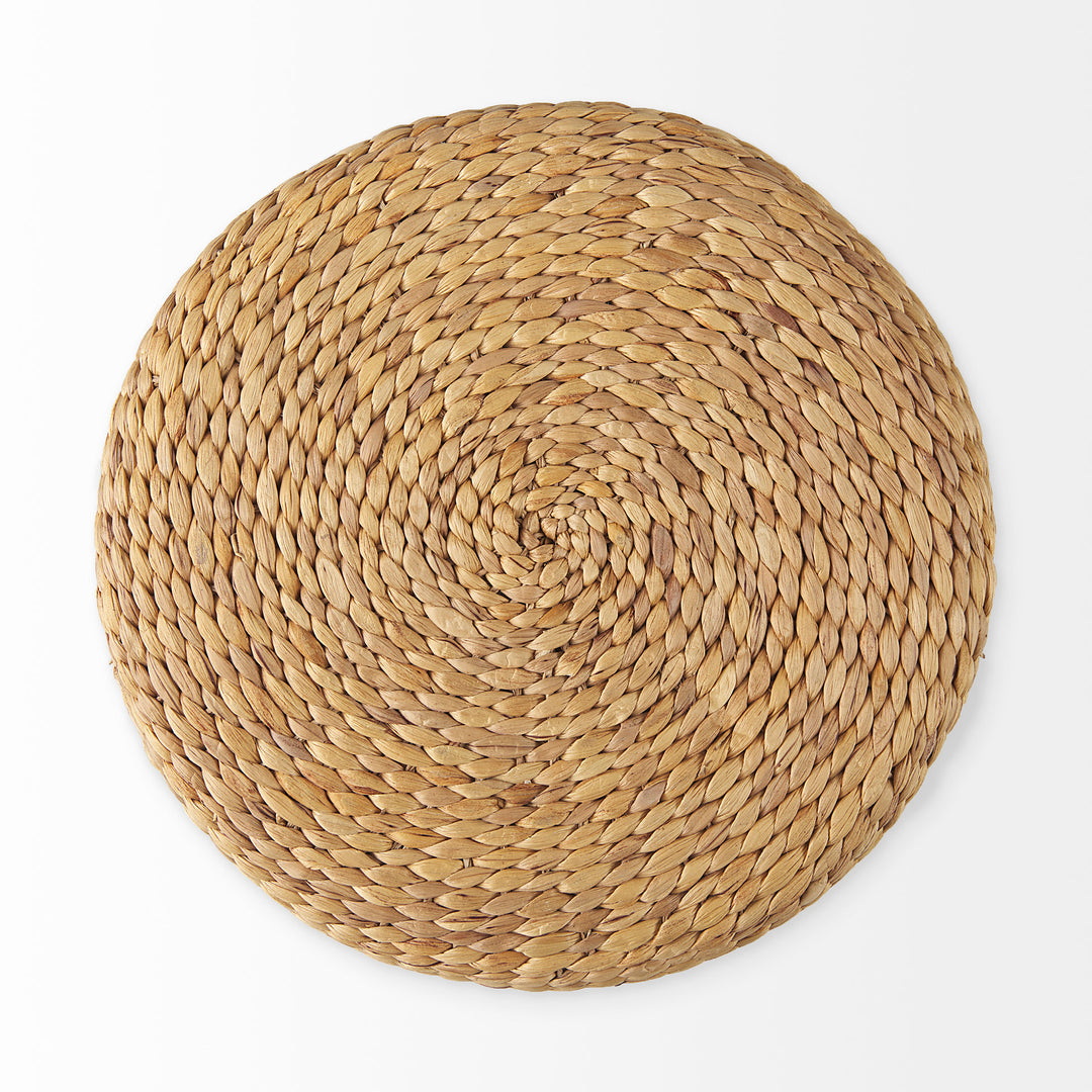 Maya 17.7L x 17.7W x 17.7H Light Brown W/Medium Brown Stripes Seagrass Round Pouf