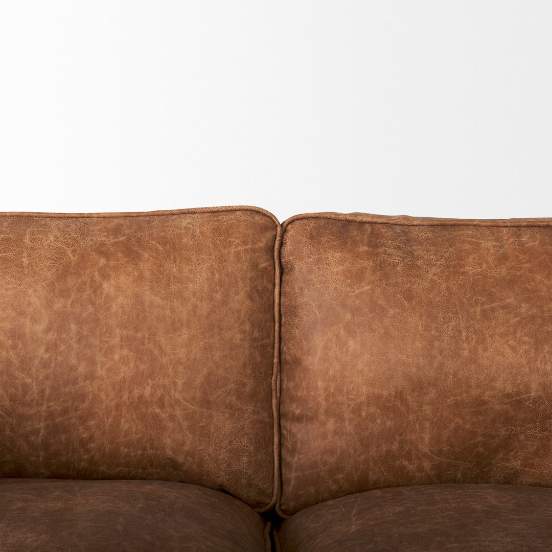 Brooks 90.2L x 34.8W x 33.5H Cognac Brown Faux Leather Three Seater Sofa W/ Medium Brown Wooden Legs
