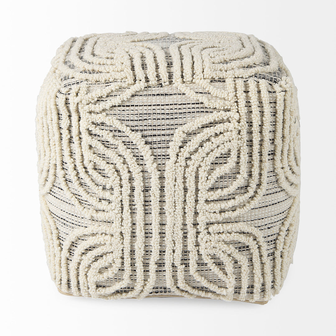 Amaya 16.0L x 16.0W x 16.0H Cream/Black/Gray Wool and Cotton Pouf