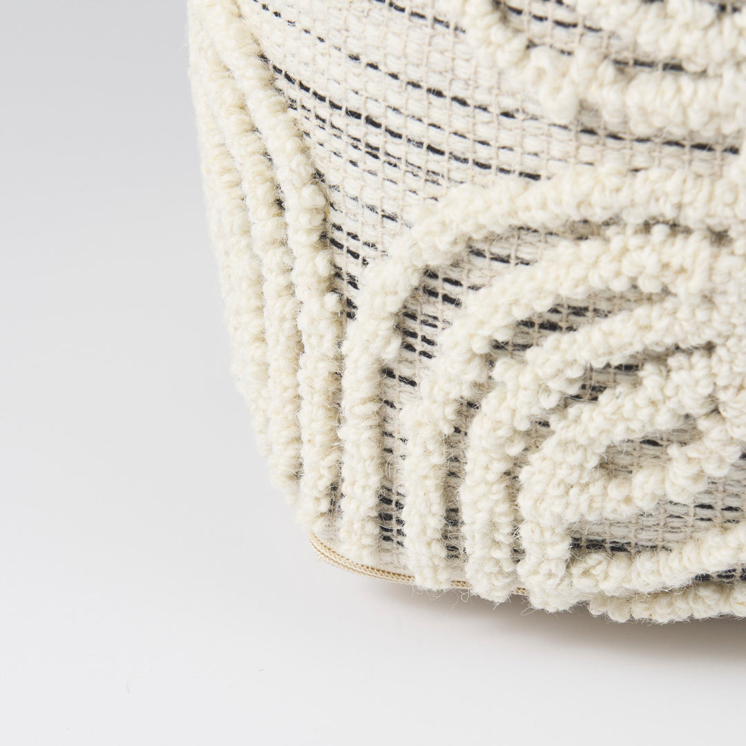 Amaya 16.0L x 16.0W x 16.0H Cream/Black/Gray Wool and Cotton Pouf