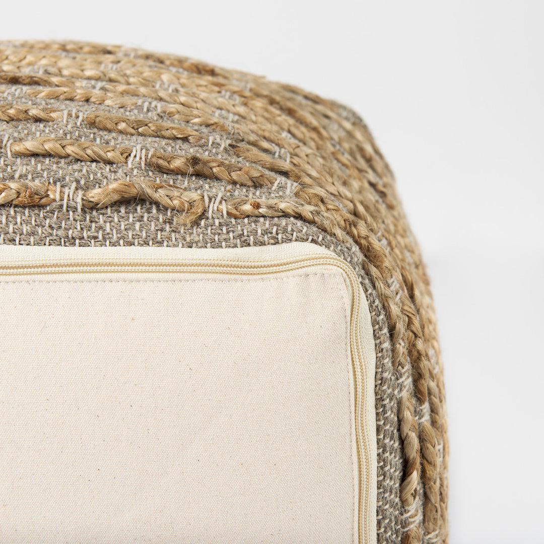 Binita  16.0L x 16.0W x 16.0H  Gray/Brown Hemp Wool and Cotton Pouf