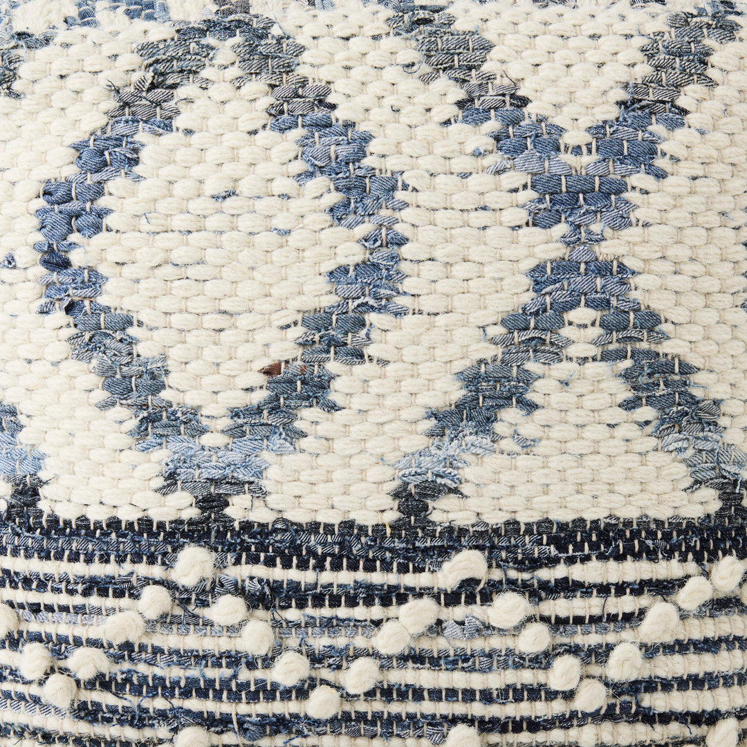 Eshana 16.0L x 16.0W x 16.0H Cream Wool and Denim Patterned Pouf