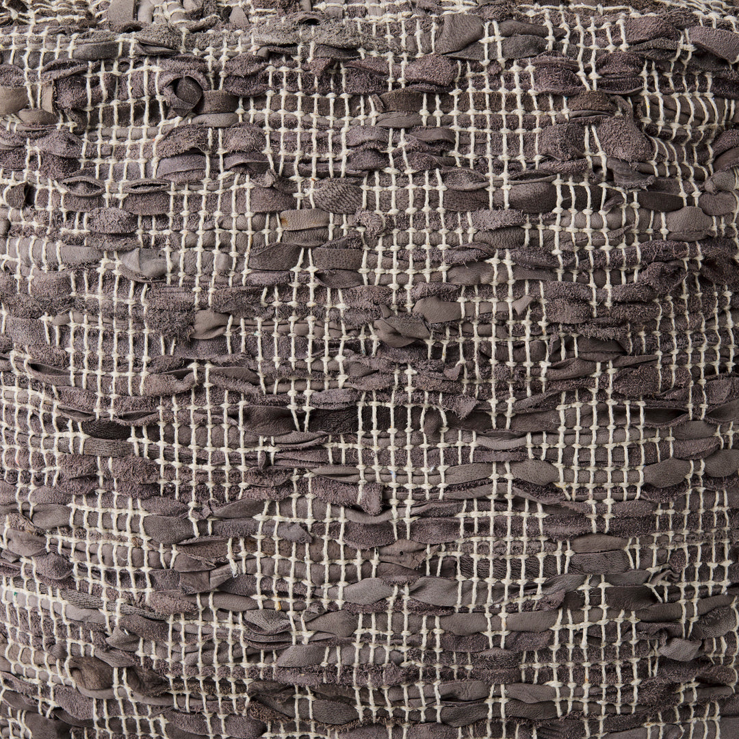 Falguni 16.0L x 16.0W x 16.0H Gray Leather and Cotton Patterned Pouf