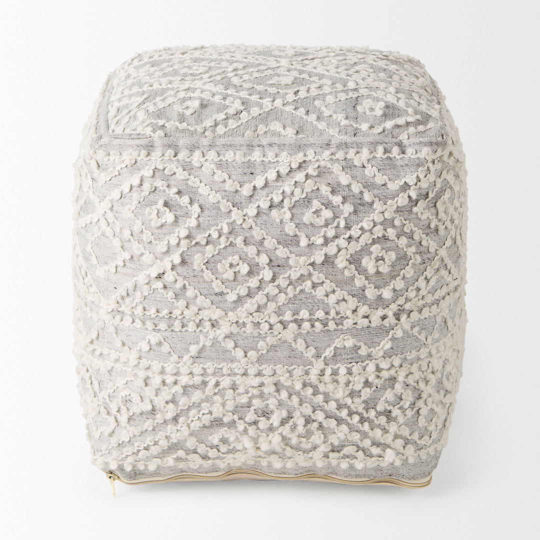 Farida 6.0L x 16.0W x 16.0H Light Gray Wool and Polyester Patterned Pouf