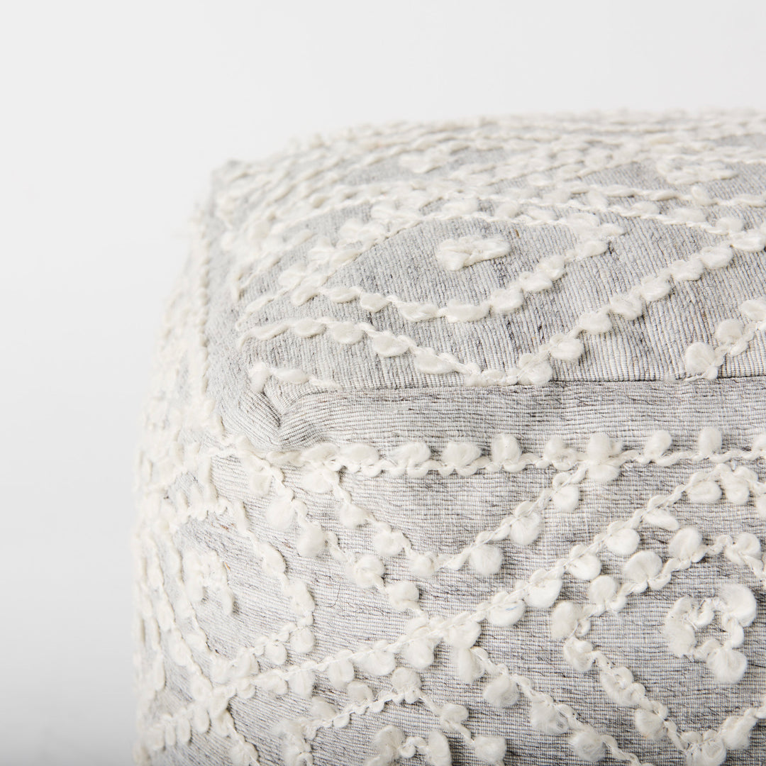 Farida 6.0L x 16.0W x 16.0H Light Gray Wool and Polyester Patterned Pouf