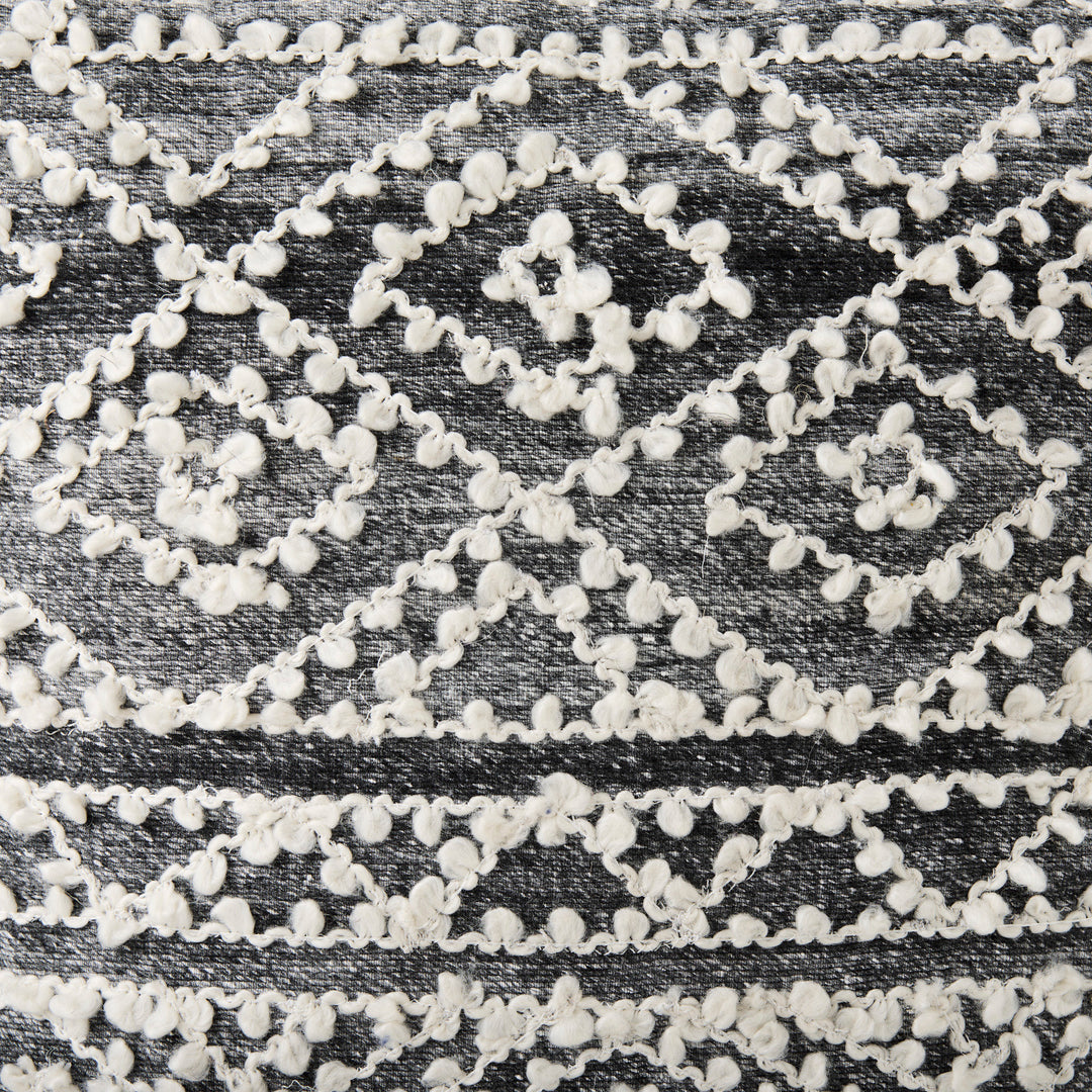 Farida  16.0L x 16.0W x 16.0H Dark Gray Wool and Polyester Patterned Pouf