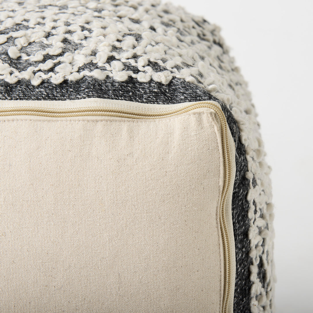 Farida  16.0L x 16.0W x 16.0H Dark Gray Wool and Polyester Patterned Pouf