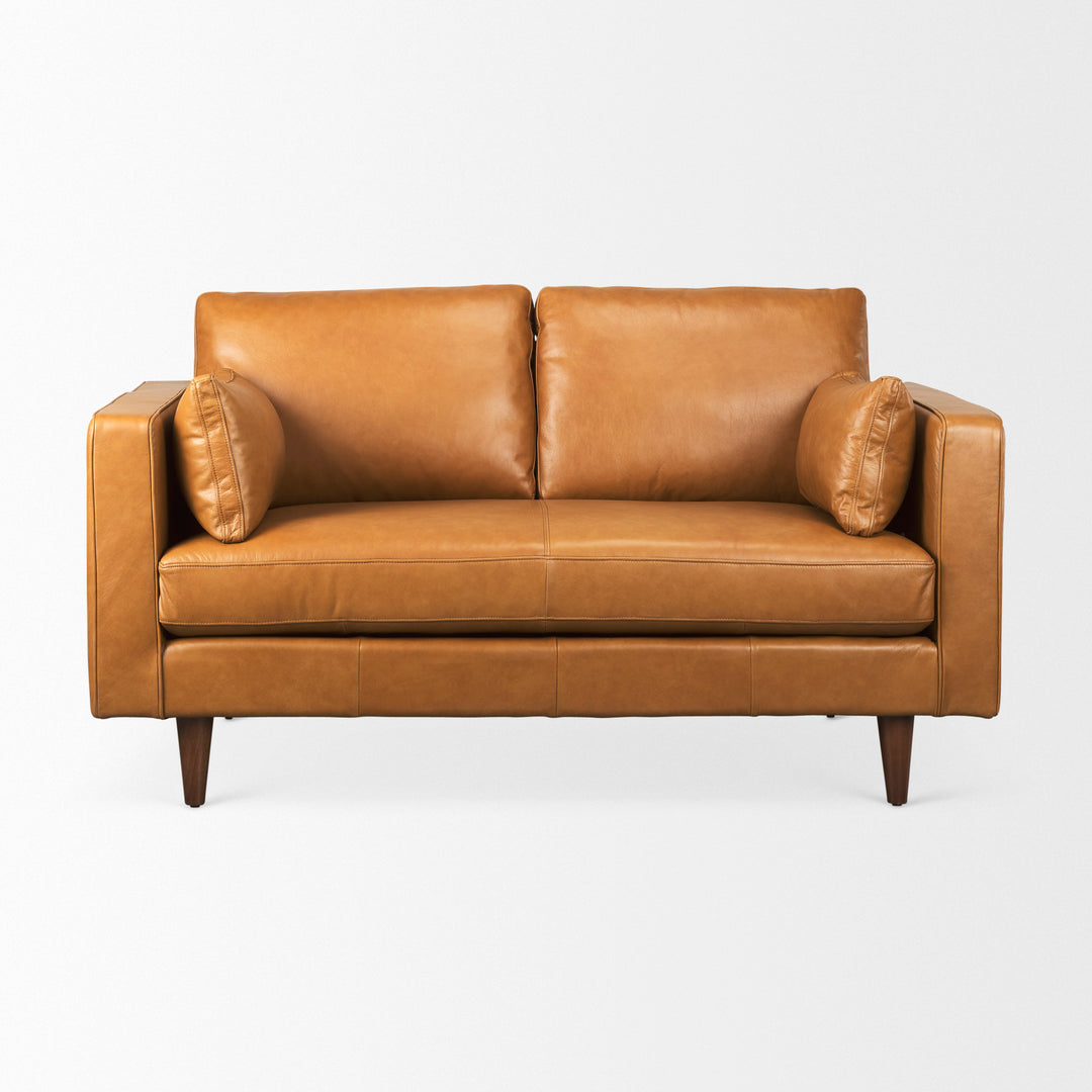 Elton 65.0L x 37.8W x 34.6H Tan Leather Love Seat Sofa