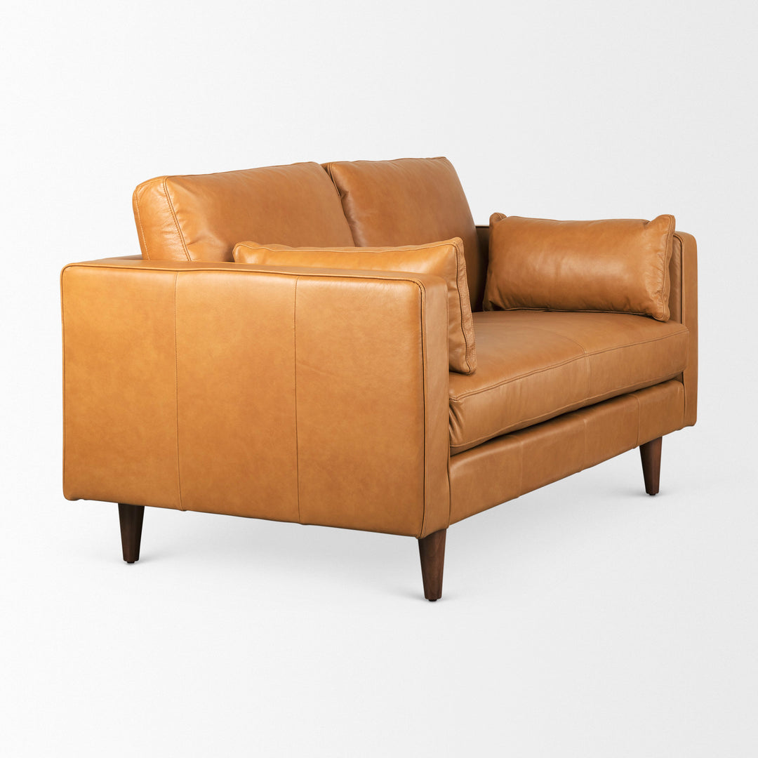 Elton 65.0L x 37.8W x 34.6H Tan Leather Love Seat Sofa