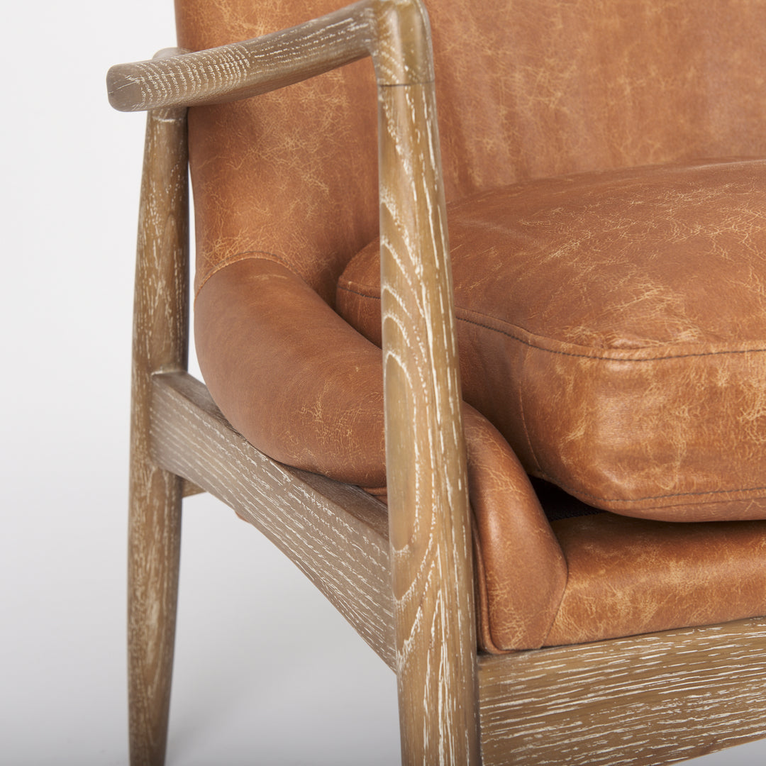 Westan Cognac Faux Leather W/Medium Brown Wood Accent Chair