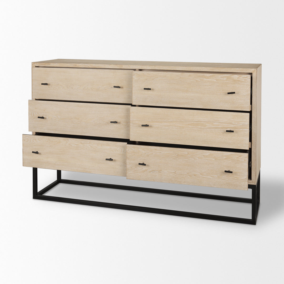 Ciara 6 Drawer Beige Fir Veneer w/ Black Metal Sideboard