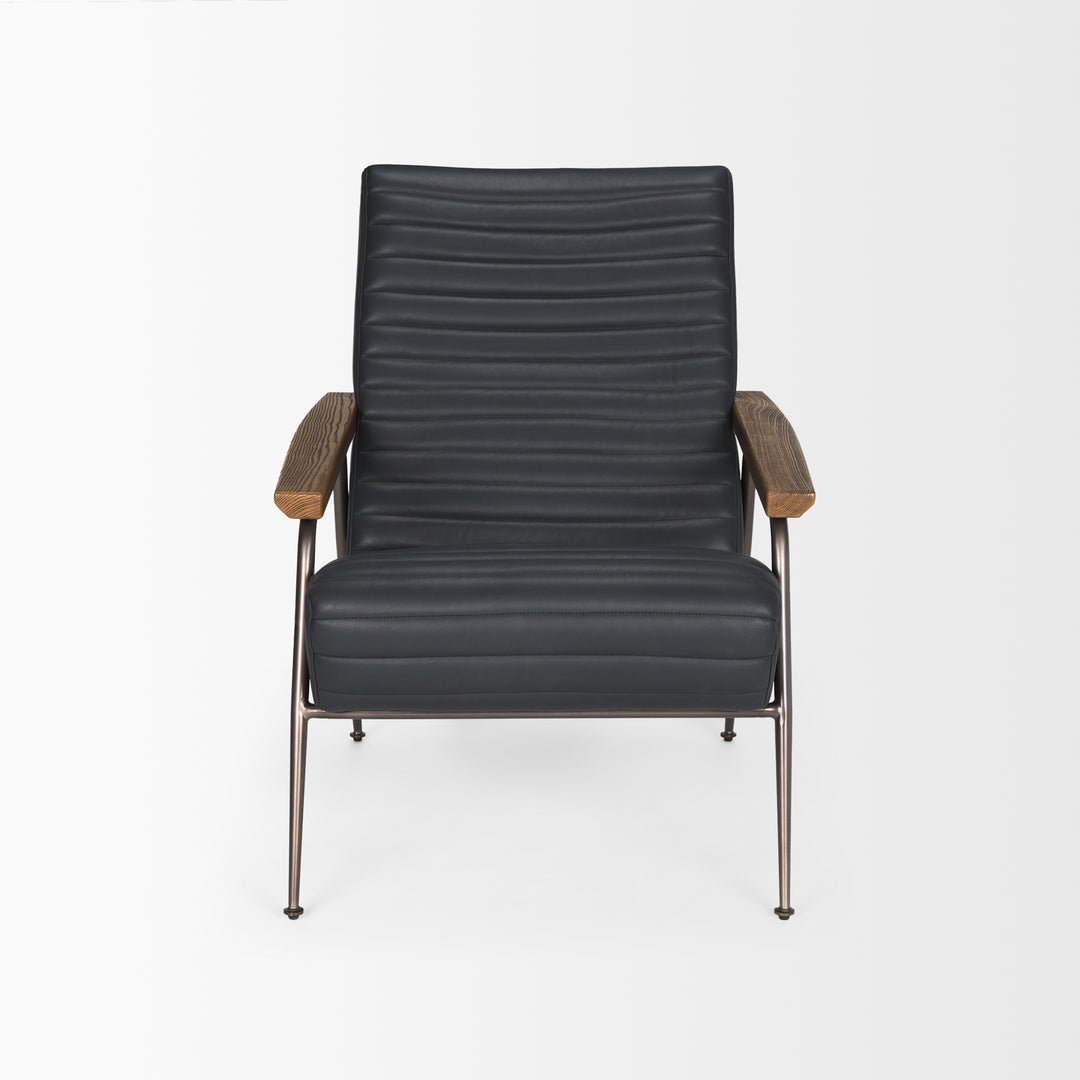 Grosjean Black Leather w/ Black Metal Frame Accent Chair