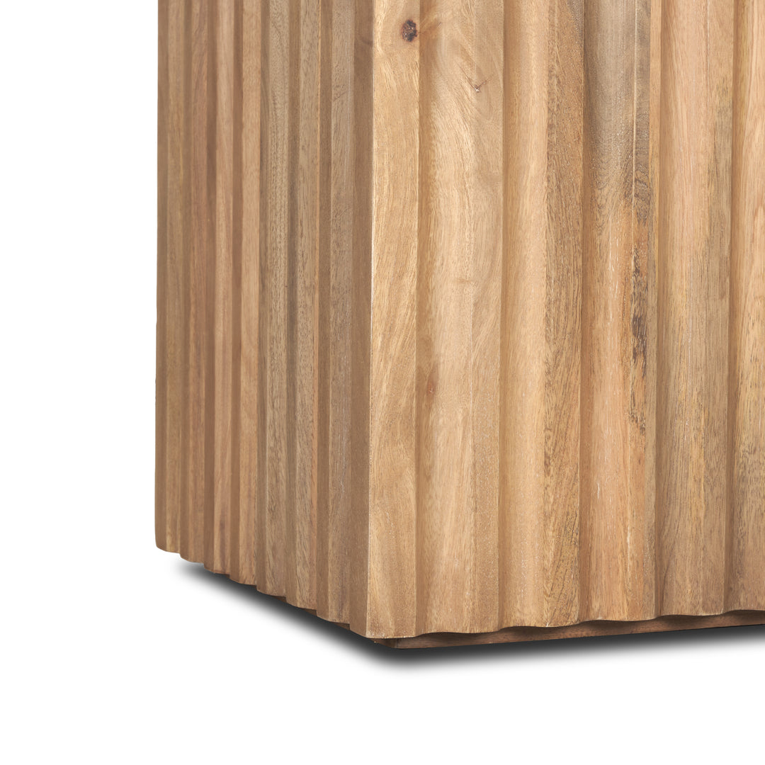 June Light Brown Wood w/ Fluting Square Side Table