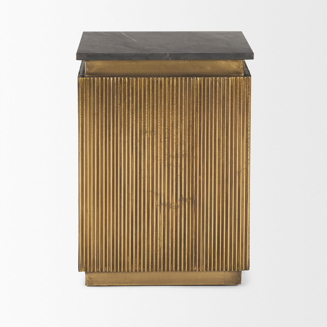 Satima Black Marble w/ Gold Metal Square Fluted Accent Table