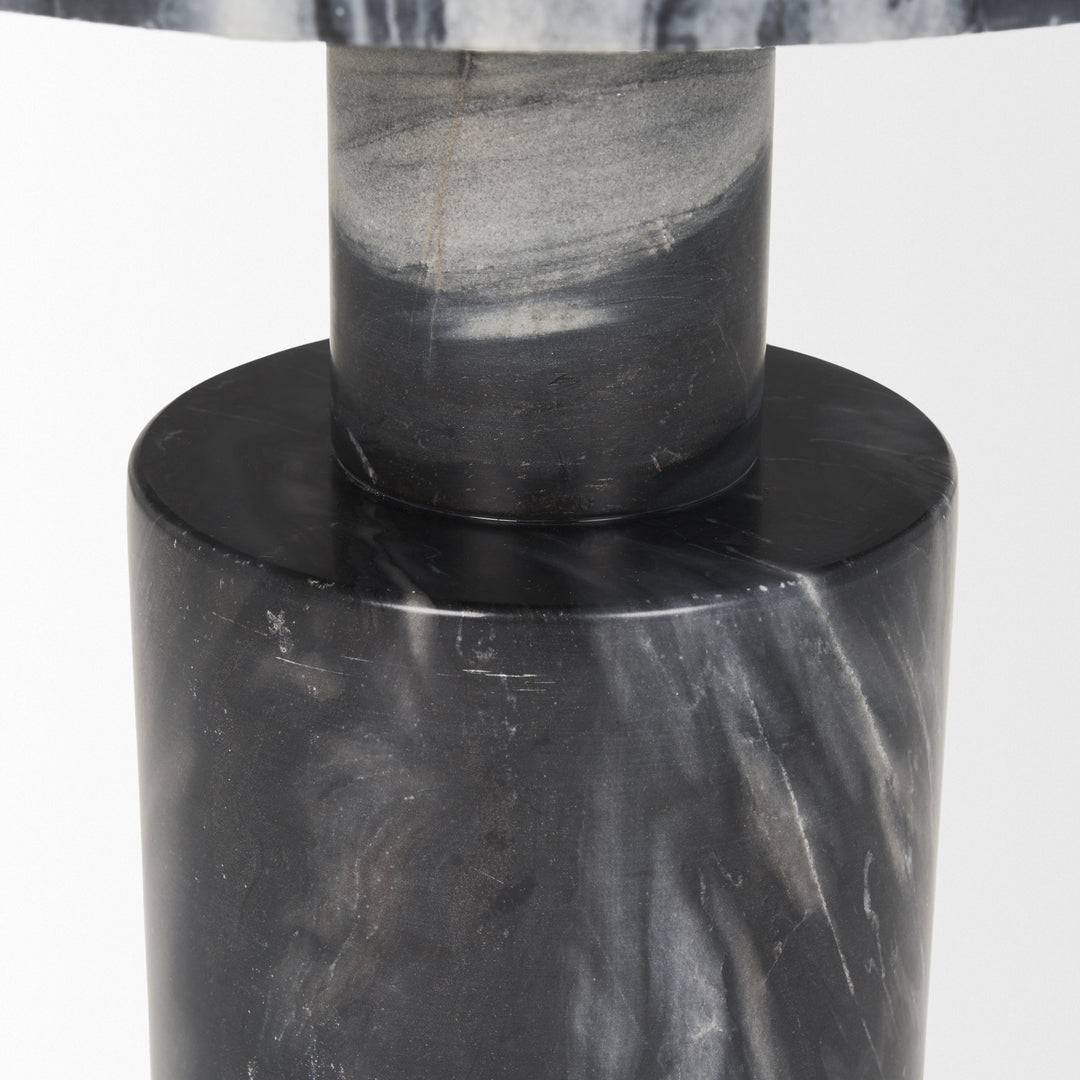 Taite Solid Dark Gray Marble Pedestal Accent Table