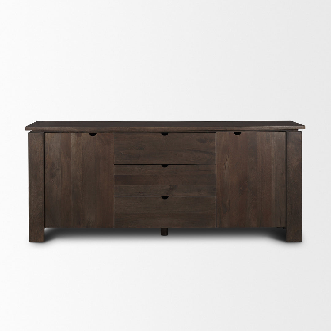 Wallen 2 Door Solid Dark Brown Wood w/ 3 Drawers Sideboard