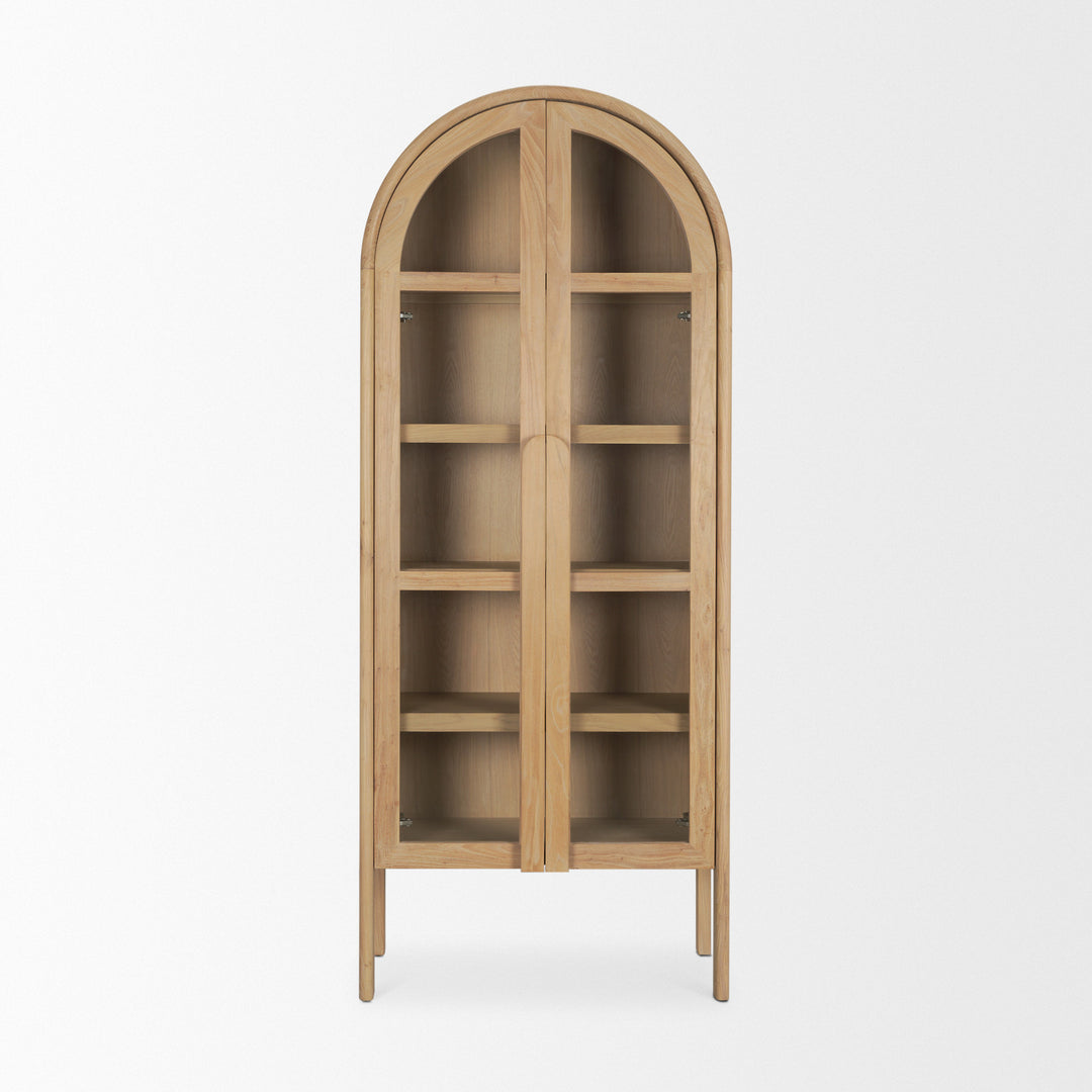 Callum Light Brown Elm Wood w/ Glass Doors  Arched Curio Cabinet