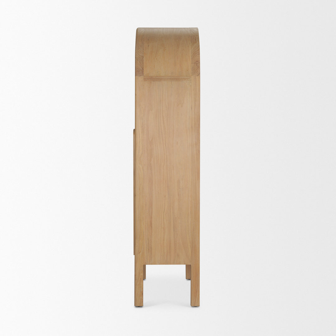 Callum Light Brown Elm Wood w/ Glass Doors  Arched Curio Cabinet