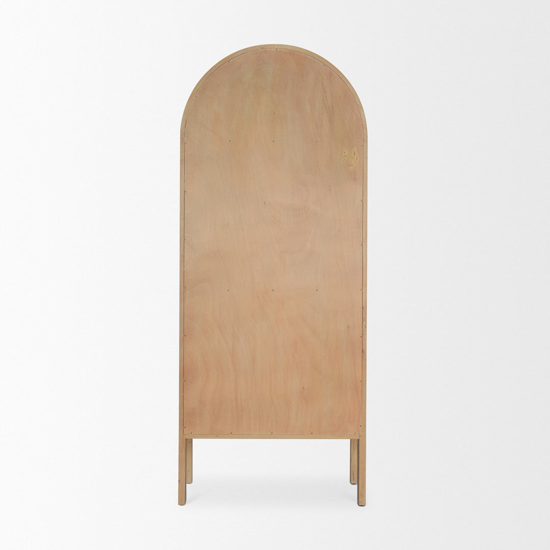 Callum Light Brown Elm Wood w/ Glass Doors  Arched Curio Cabinet