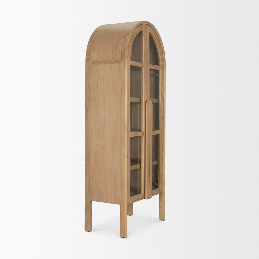 Callum Light Brown Elm Wood w/ Glass Doors  Arched Curio Cabinet