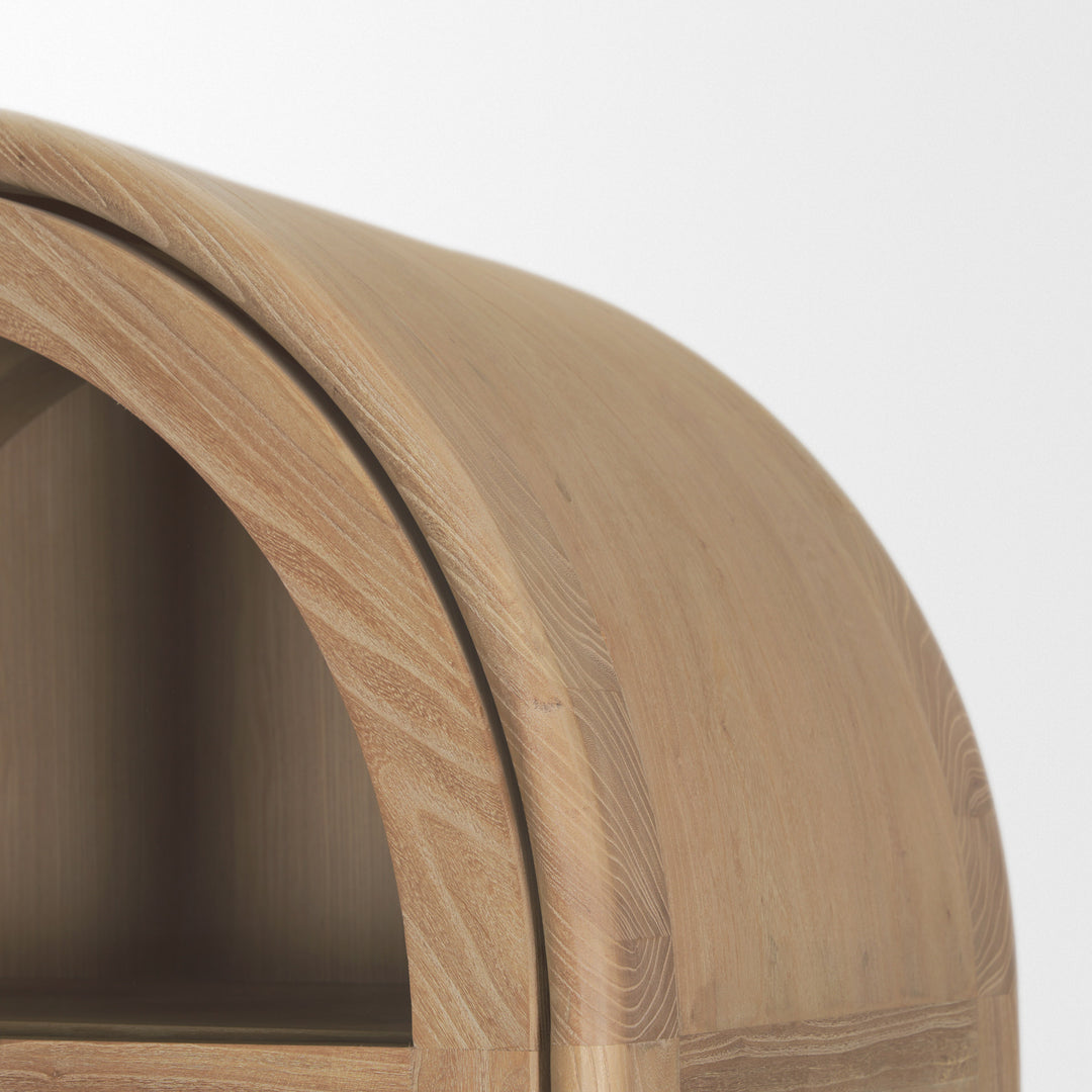 Callum Light Brown Elm Wood w/ Glass Doors  Arched Curio Cabinet