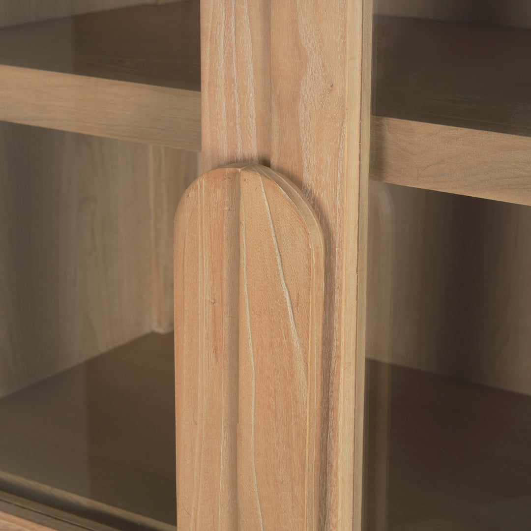 Callum Light Brown Elm Wood w/ Glass Doors  Arched Curio Cabinet