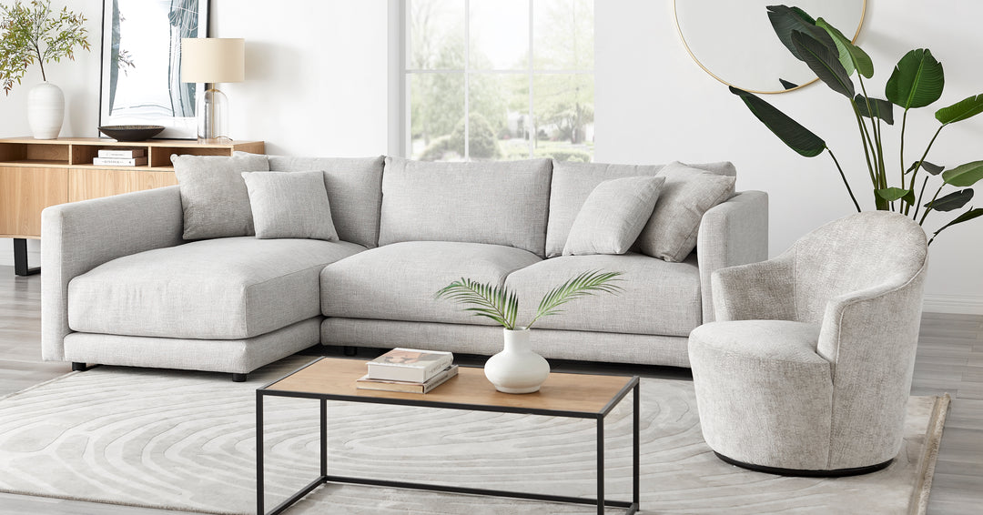 Rhodes 109" Oyster Fabric Sofa Chaise Sectional