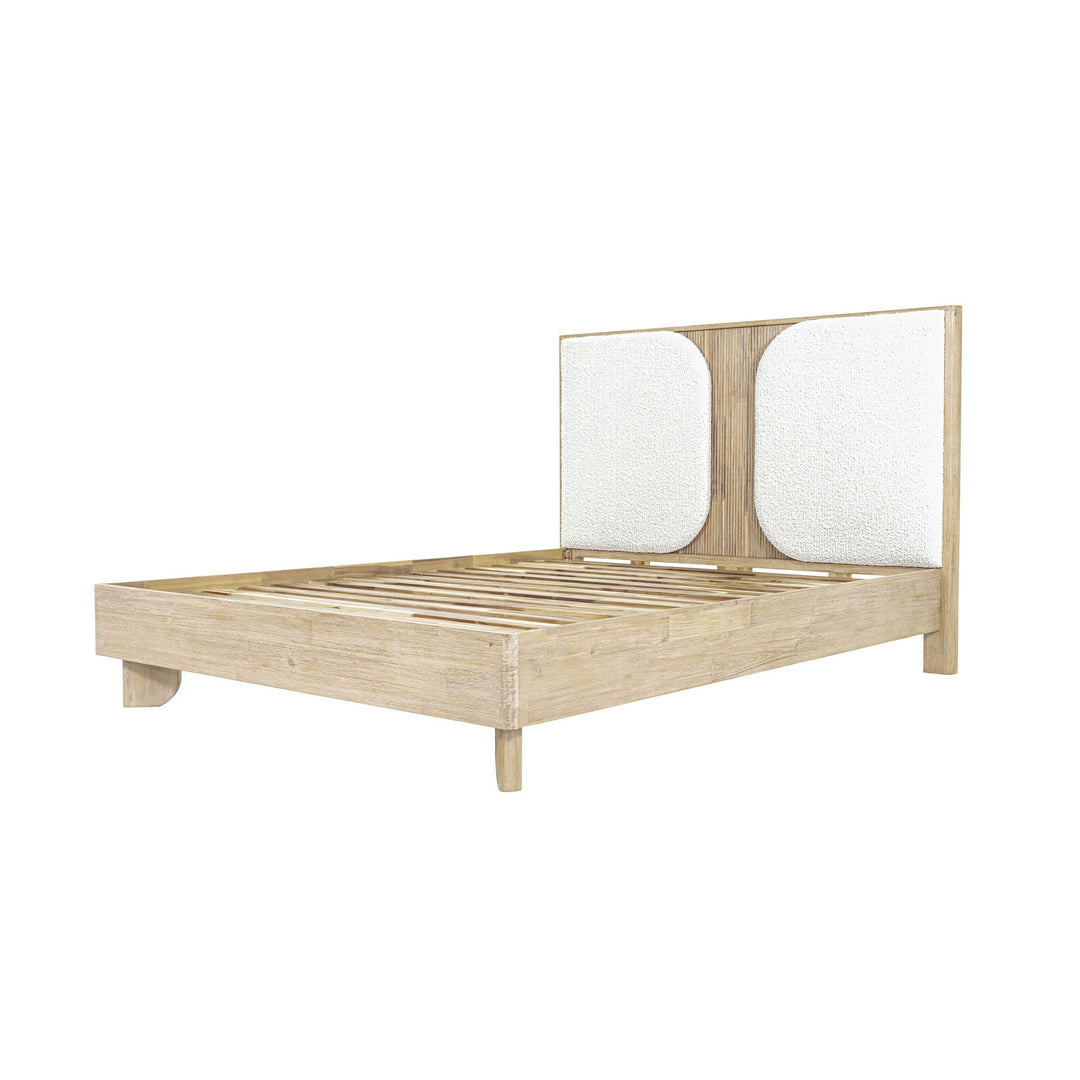 Haru Wood & Boucle Textured Fabric Queen Bed Frame