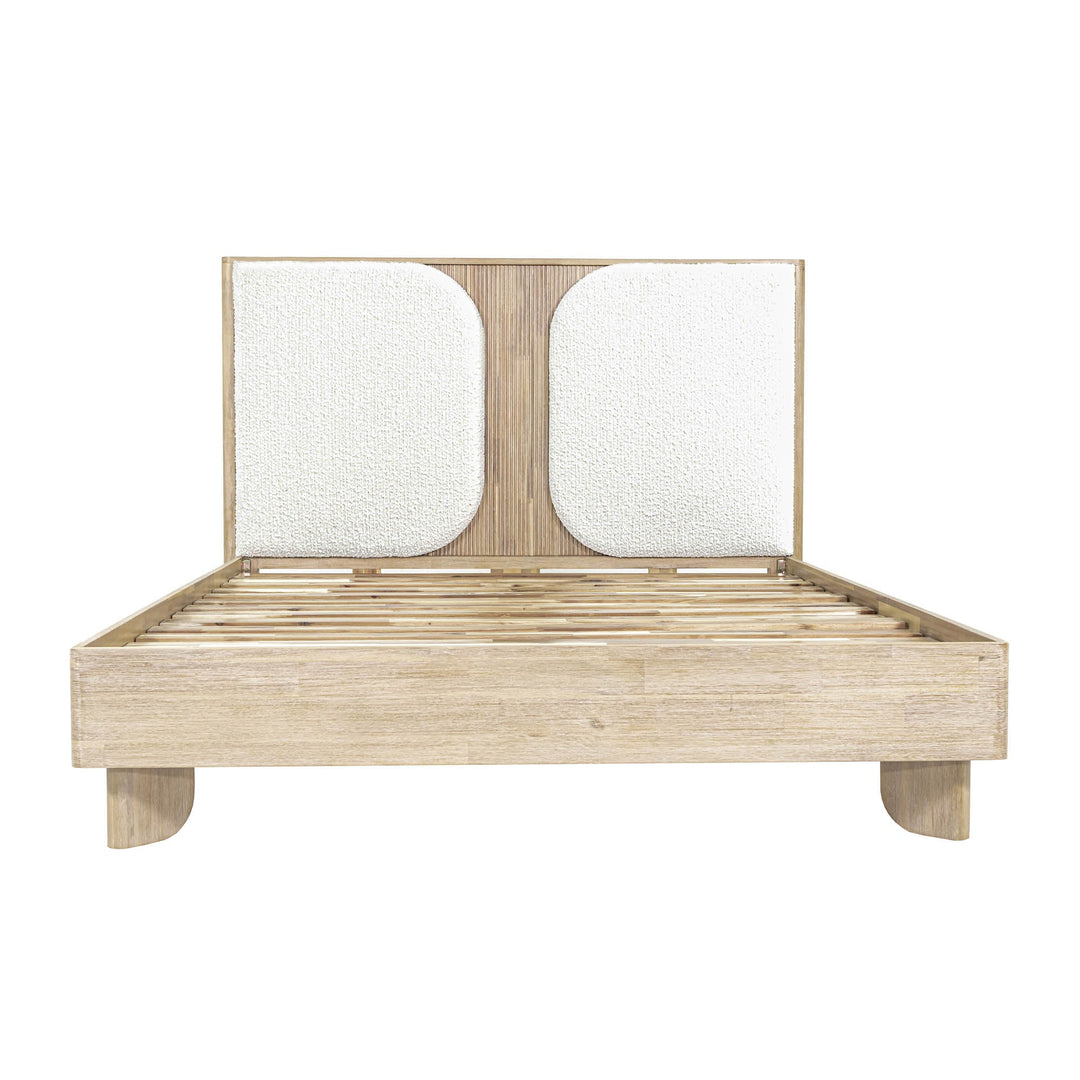 Haru Wood & Boucle Textured Fabric Queen Bed Frame