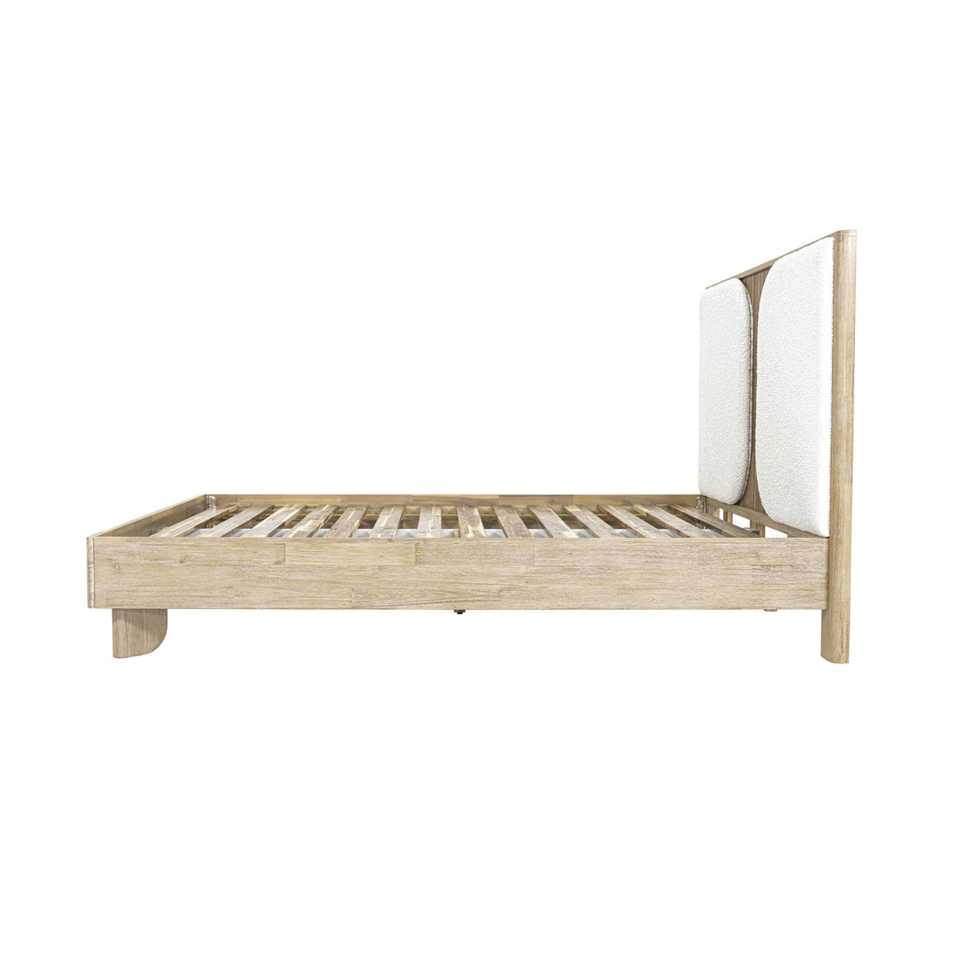 Haru Wood & Boucle Textured Fabric Queen Bed Frame