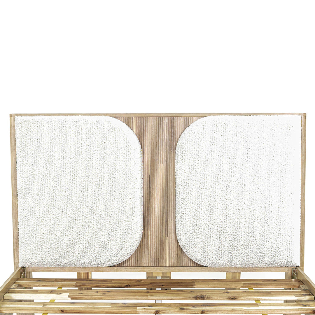 Haru Wood & Boucle Textured Fabric Queen Bed Frame