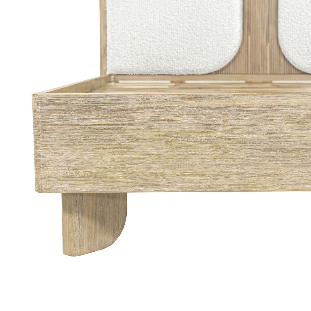 Haru Wood & Boucle Textured Fabric Queen Bed Frame