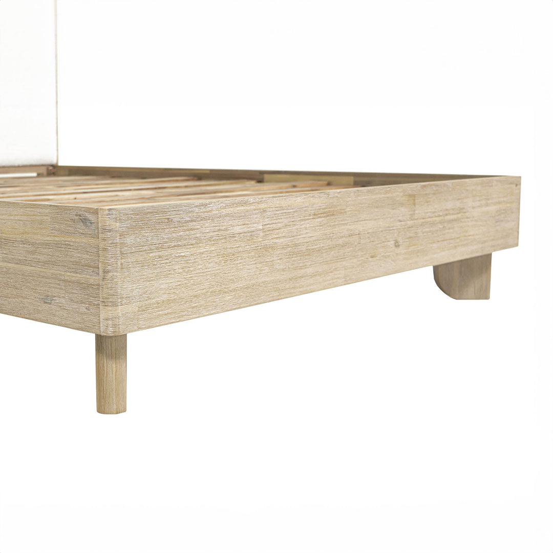 Haru Wood & Boucle Textured Fabric Queen Bed Frame