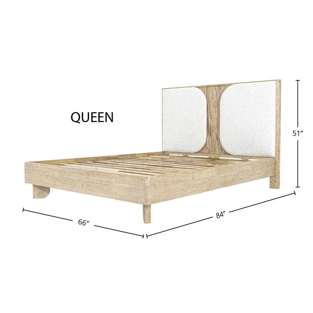 Haru Wood & Boucle Textured Fabric Queen Bed Frame