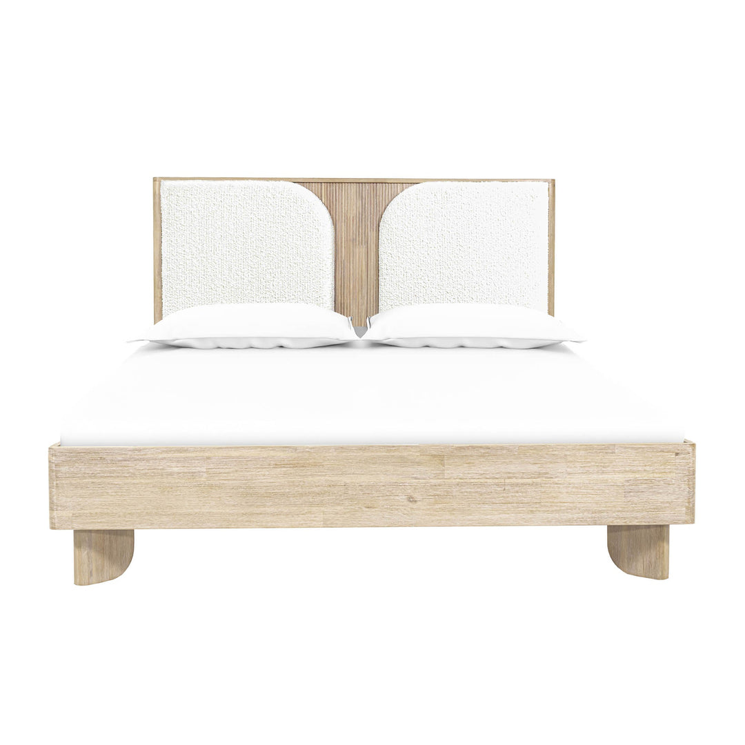 Haru Wood & Boucle Textured Fabric Queen Bed Frame