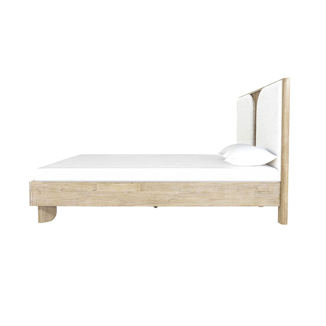 Haru Wood & Boucle Textured Fabric Queen Bed Frame