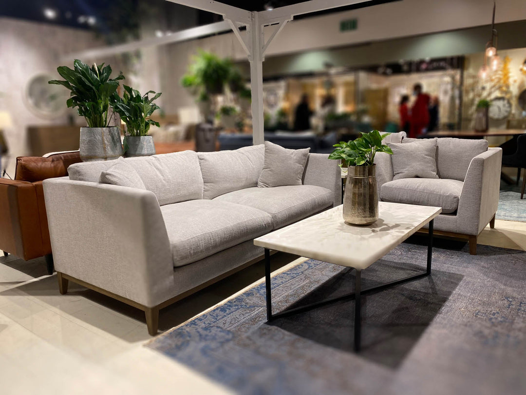 Harmony 84" Woven Tweed Natural Fabric Sofa w/ Oak Frame