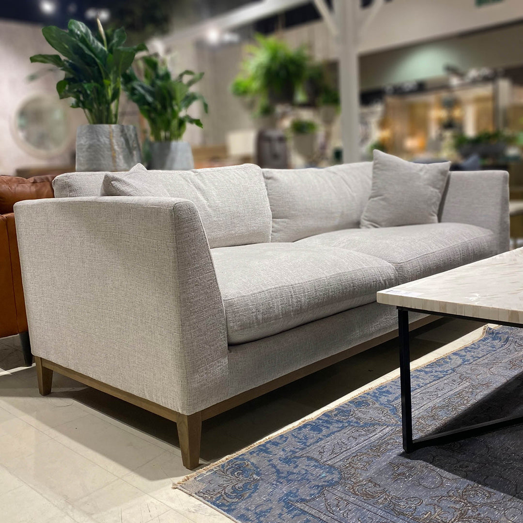 Harmony 84" Woven Tweed Natural Fabric Sofa w/ Oak Frame
